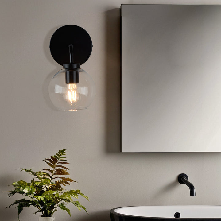 Blown Glass Steel Frame Single Sconce Collection- Stylish Wall Light Fixture, Bathroom Sconce