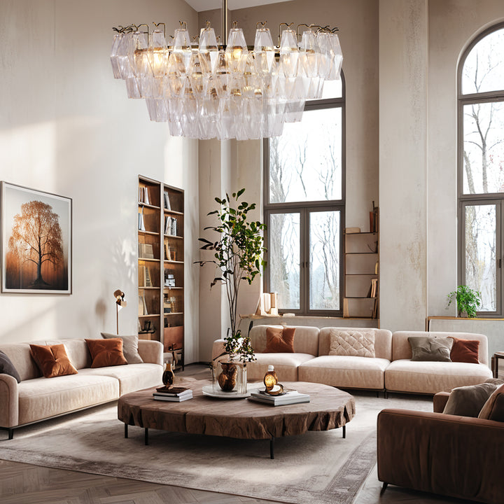 Crystal Elegance Chandelier with Fluted Accents ,Solid crystal design ,dining area light fixtures