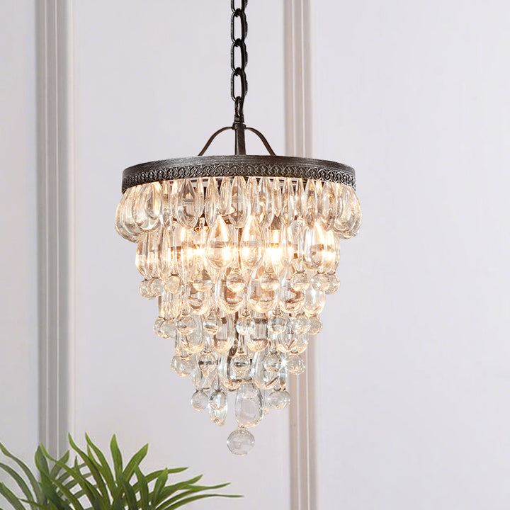 Vintage Crystal Raindrop Elegance Chandelier - Faceted-Glass Crystals and Rain Drops Display for Dining Room and Living Room Lighting