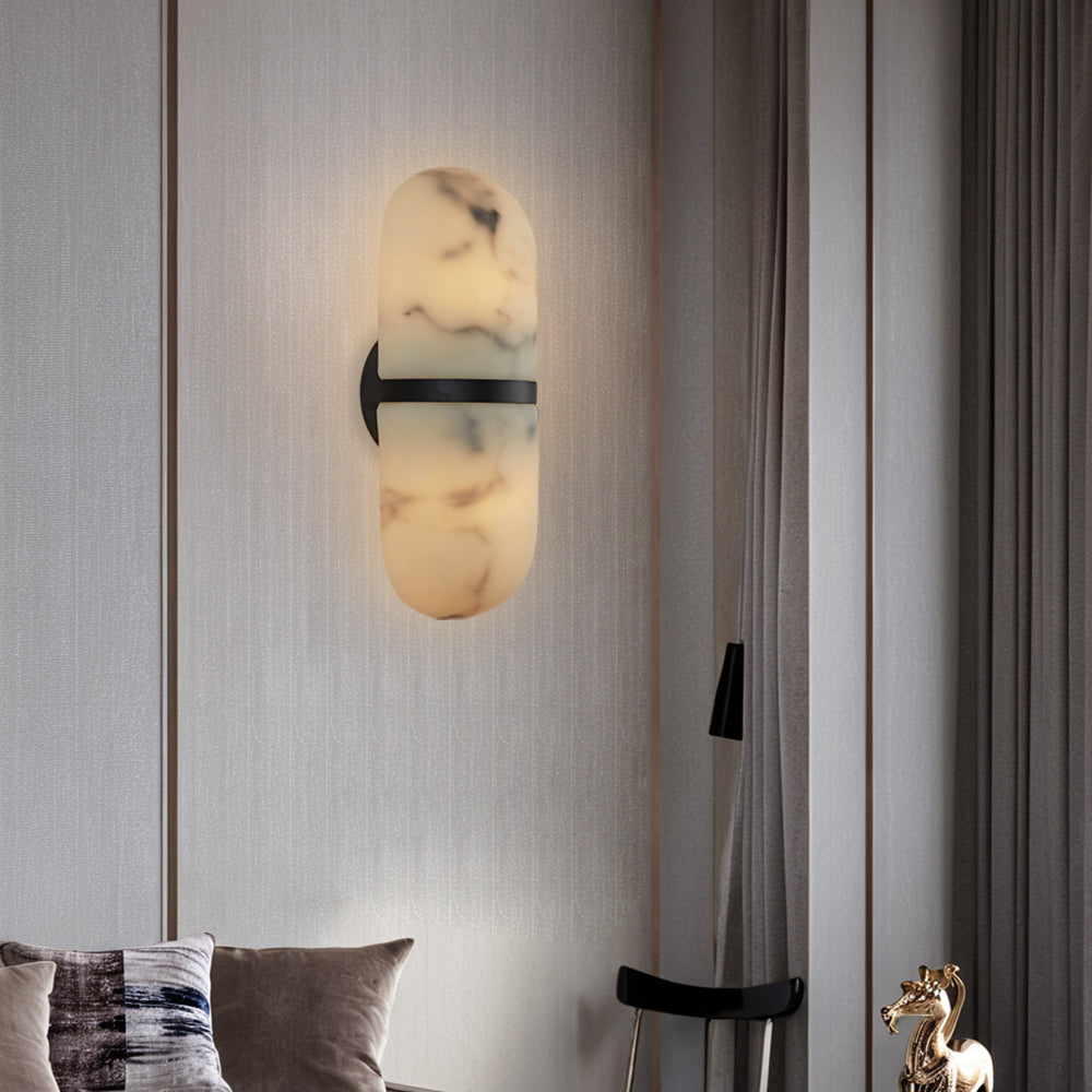 Alabaster Metal Damp Rated Hardwire Sconce - Alabaster and Metal Construction - Ideal for Wall Sconces, Bathroom Sconce, Kitchen Sconce, and Exterior Wall Lights