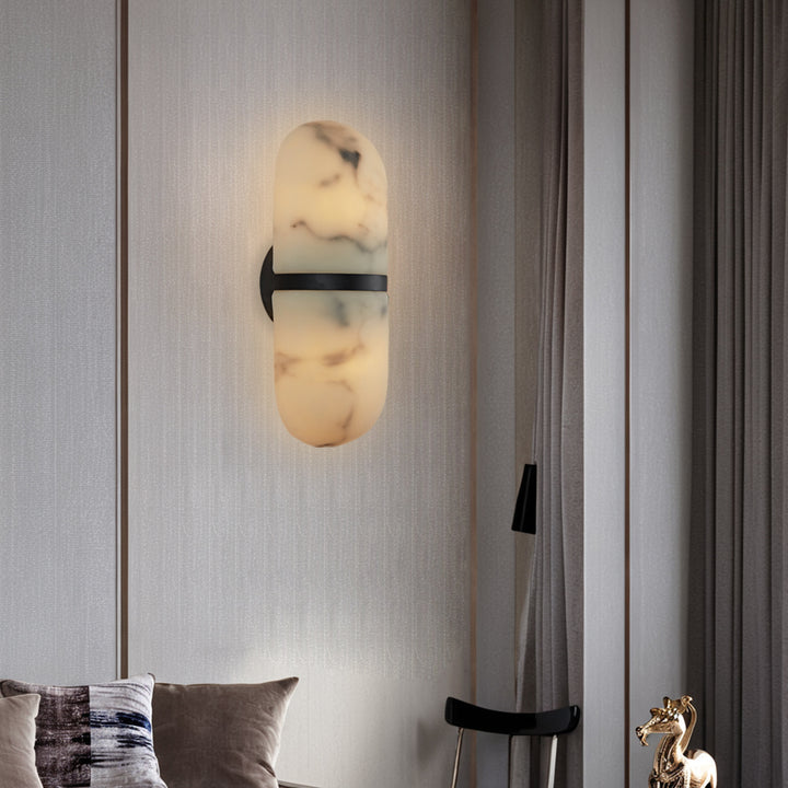 Alabaster Metal Damp Rated Hardwire Sconce - Alabaster and Metal Construction - Ideal for Wall Sconces, Bathroom Sconce, Kitchen Sconce, and Exterior Wall Lights