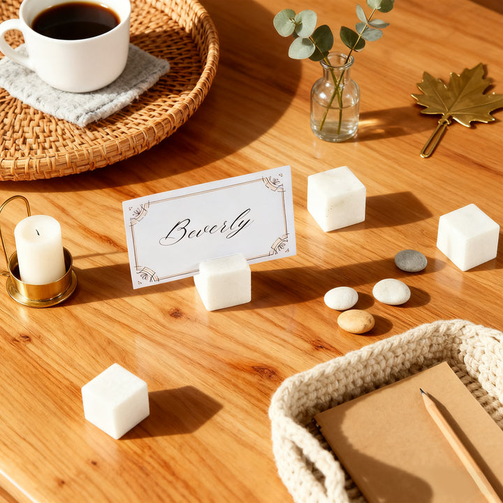 Handcrafted Set of 4 Elegant Polished White Marble Place Card Holders,Place Card Holders,wooden place card holders