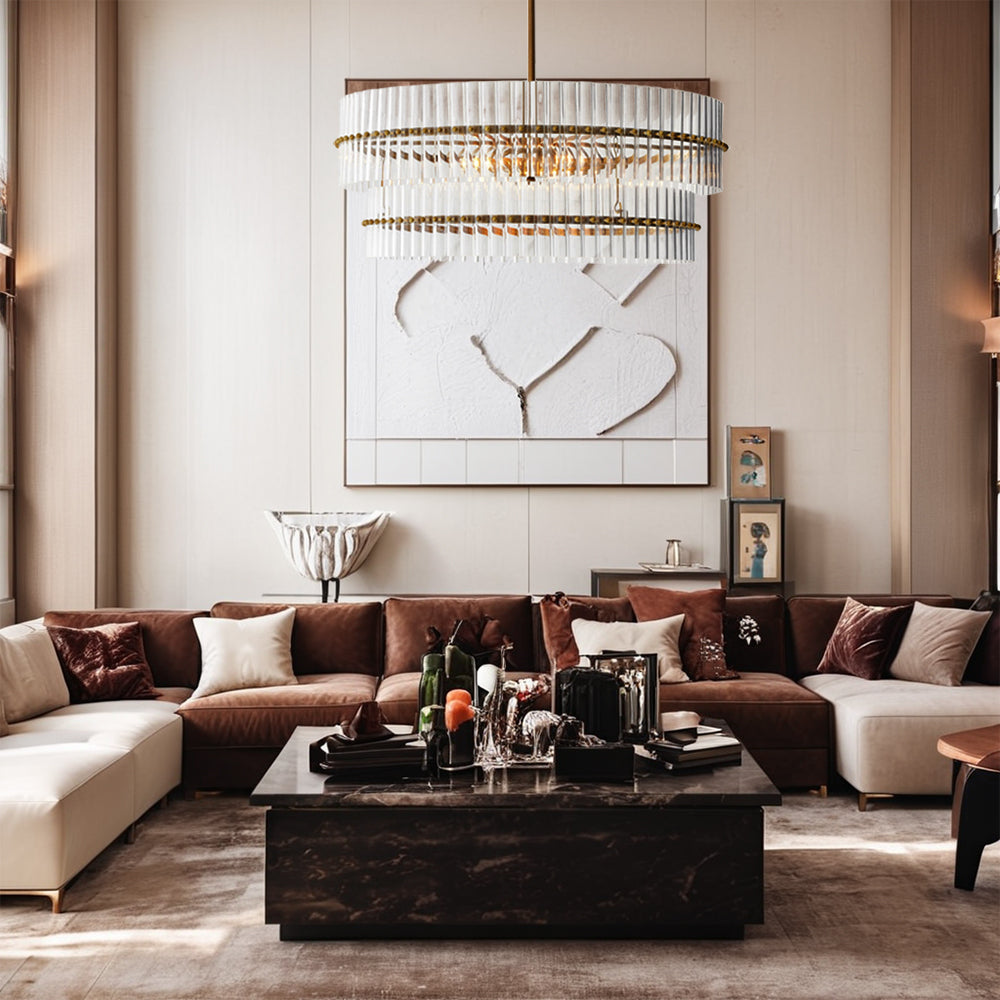 Mallory Crystal elegant retro brass round chandelier pure crystal created for living room, kitchen