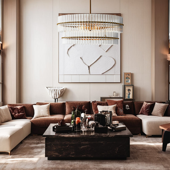 Mallory Crystal elegant retro brass round chandelier pure crystal created for living room, kitchen