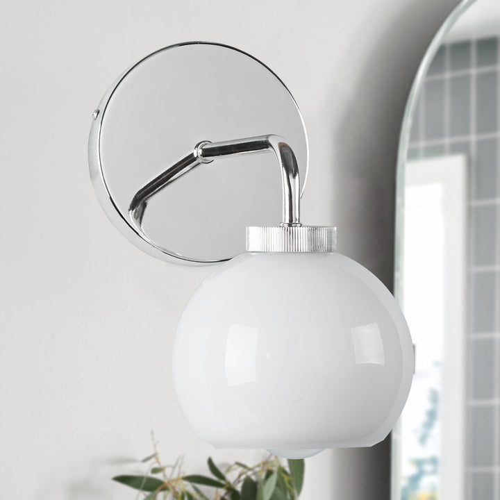 Blown Glass Steel Frame Single Sconce Collection- Stylish Wall Light Fixture, Bathroom Sconce