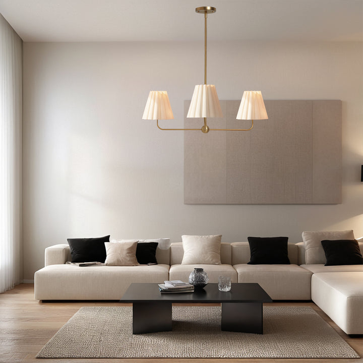 Mid-centry Modern Chandelier with Adjustable Height (18-54"), 3-Light Pendant Light over Table, Scandinavian Kitchen Island Lighting Fixture with Linen Shade for Dining Room Living Room