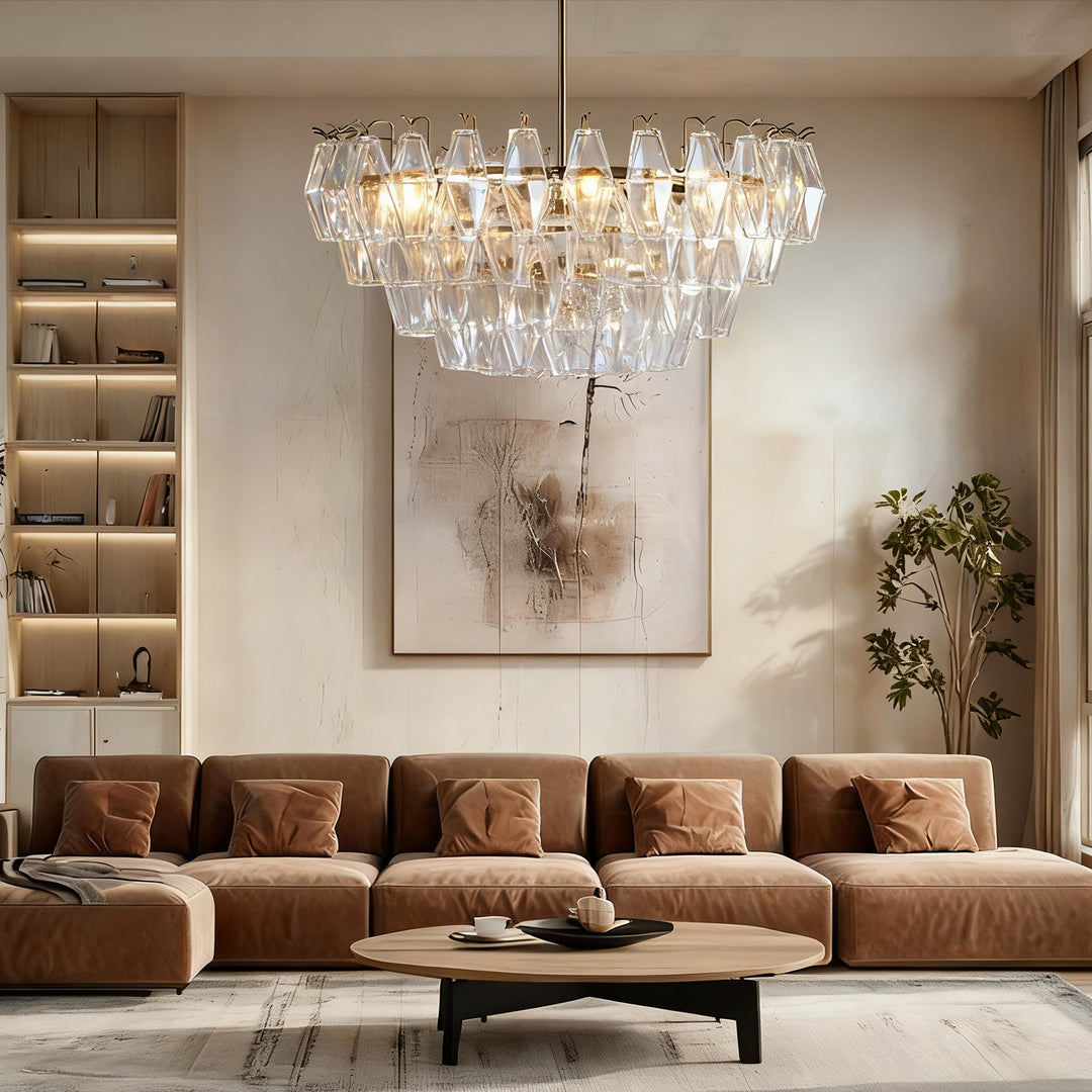 Crystal Elegance Chandelier with Fluted Accents ,Solid crystal design ,dining area light fixtures