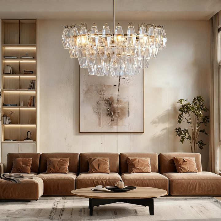 Crystal Elegance Chandelier with Fluted Accents ,Solid crystal design ,dining area light fixtures