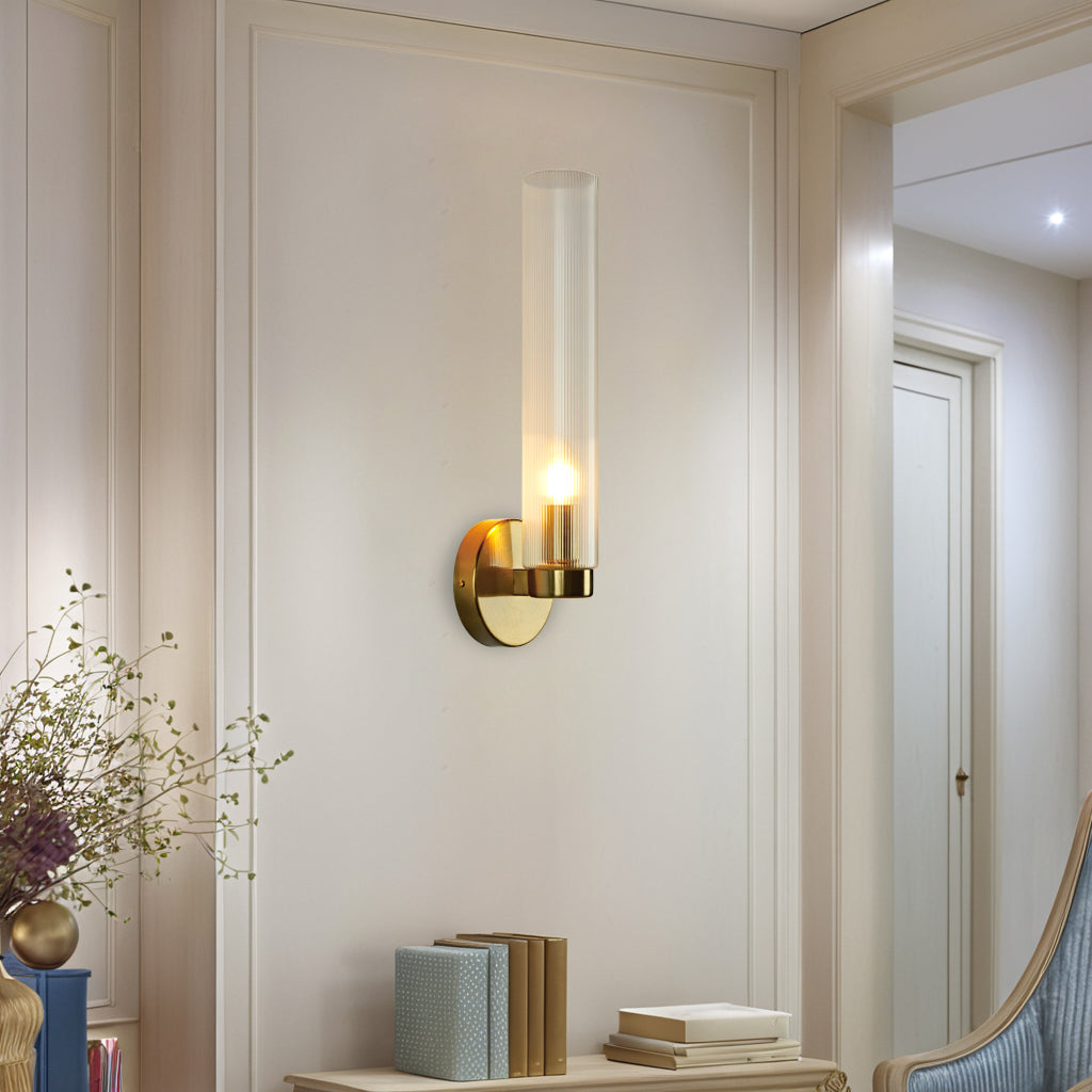 Radiant Fluted Glow Sconce - Elegant Bathroom Wall Lights with Fluted Glass Shade, Suitable for Your Makeup Lighting Mirror in the Bathroom