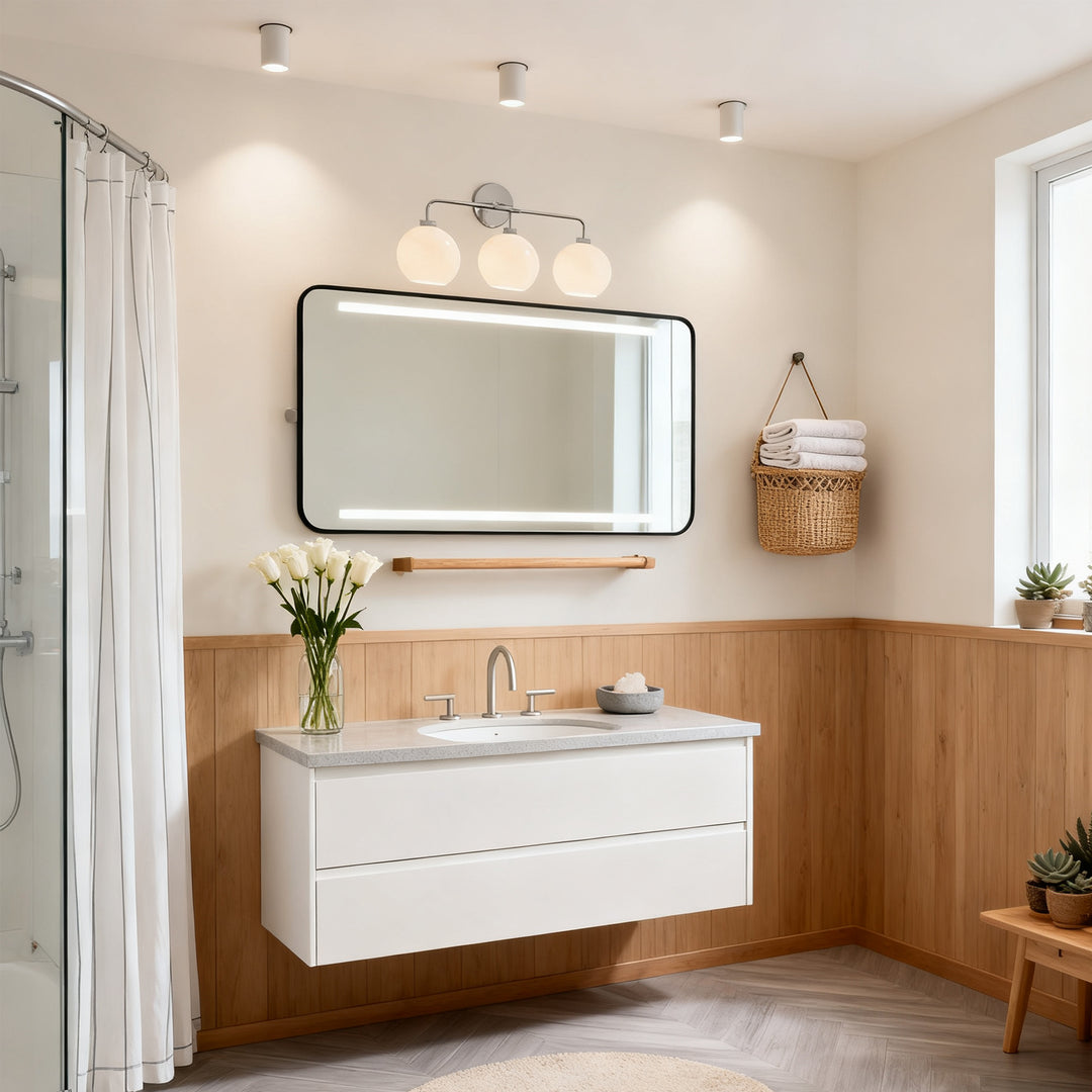 Blown Glass Steel Frame Triple Sconce Collection - Stylish Glass Sconce Options, Bathroom Sconces