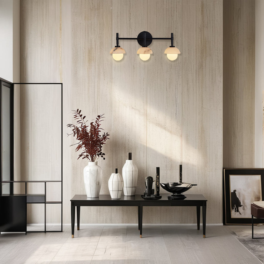 Opulent Glow Hand-Carved Alabaster Bathroom Sconce with Opal Shades - Elegant Light Fixture