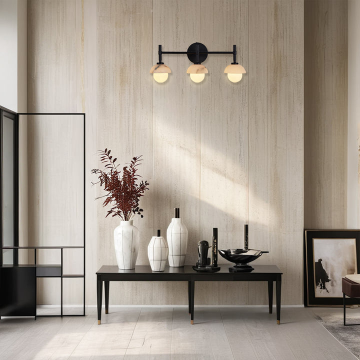 Opulent Glow Hand-Carved Alabaster Bathroom Sconce with Opal Shades - Elegant Light Fixture