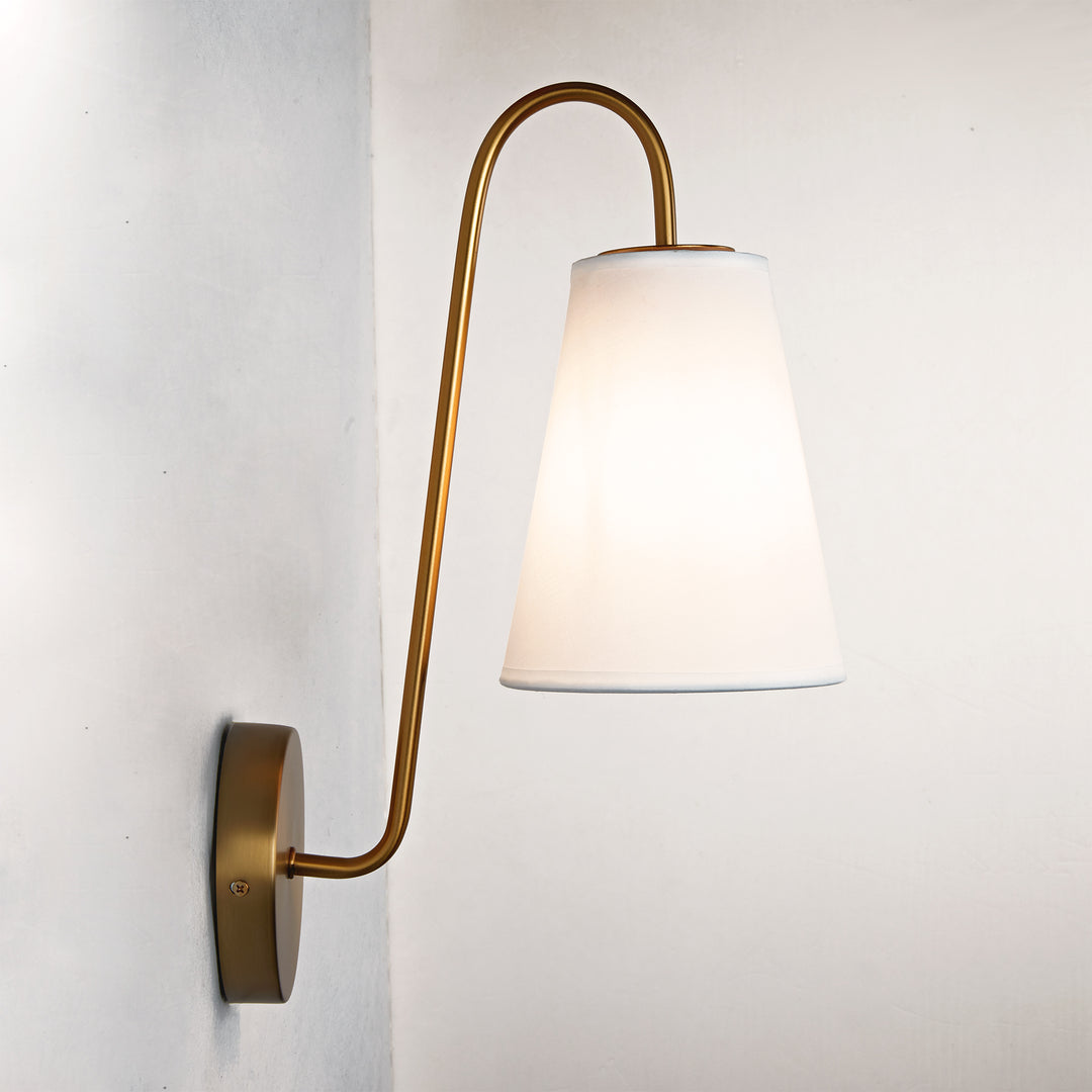 Elegant Design Minimalist Sconce with Linen Shade - Damp Rated in Brass or Plated Steel, Ideal for Bedroom and Modern Living Room Fixtures