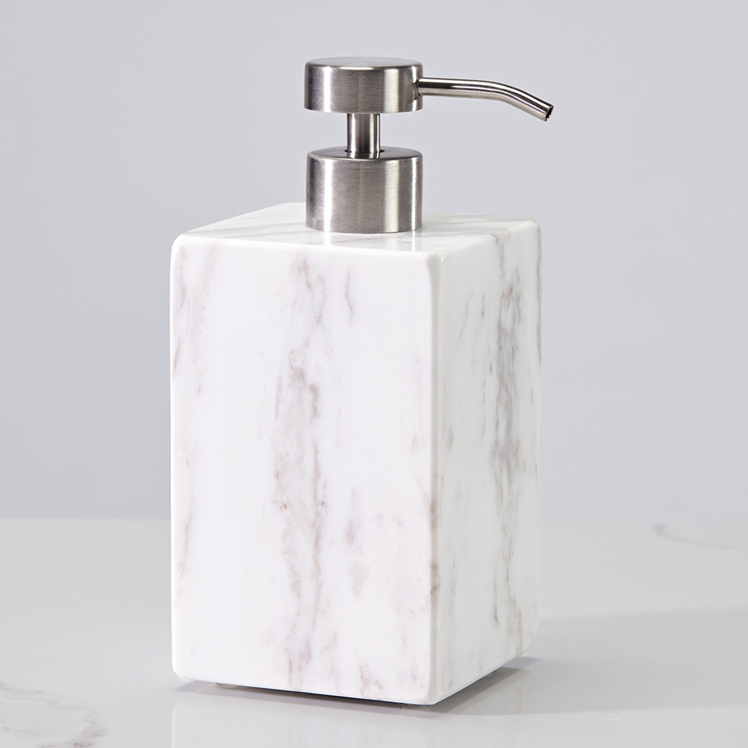 Polished Arabascato Marble Bath Accessories with Stainless Steel Pump - Elegant Decor for Marble Bathrooms, Featuring Unique Veining