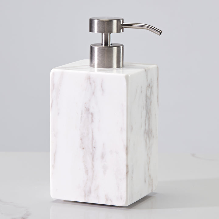 Polished Arabascato Marble Bath Accessories with Stainless Steel Pump - Elegant Decor for Marble Bathrooms, Featuring Unique Veining