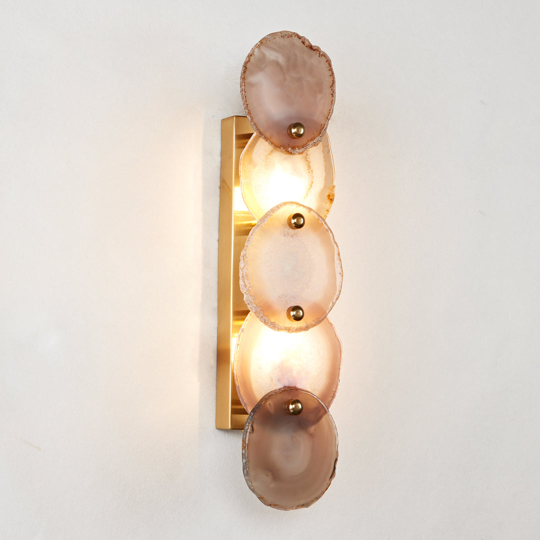 Agate Glow Artistry Sconce: Natural Agate Stone with Organic Glow and Brass Accents for Living Room, Bedroom, or Kitchen Wall Lighting