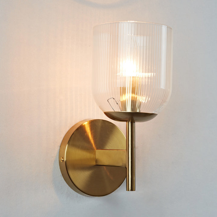 Antique Bronze Bell-Shaped Wall Sconce with Ribbed Glass Shade for Indoor Lighting