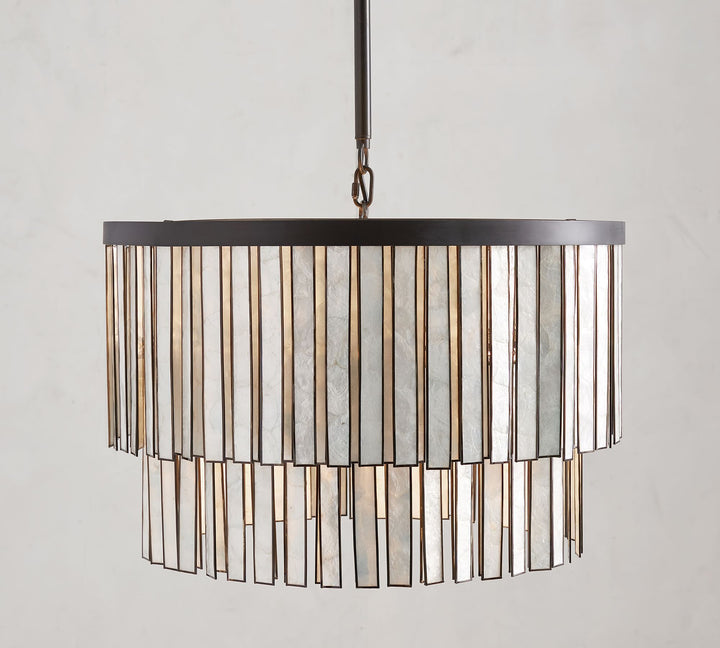 Coastal Astrid Capiz Round Chandelier perfect for a formal dining room, inspired bedroom or casual breakfast nook