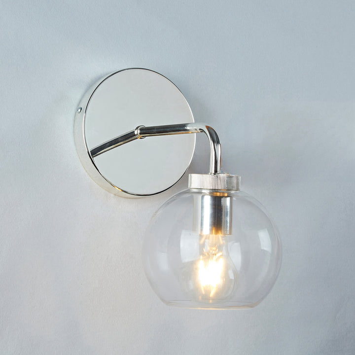 Blown Glass Steel Frame Single Sconce Collection- Stylish Wall Light Fixture, Bathroom Sconce