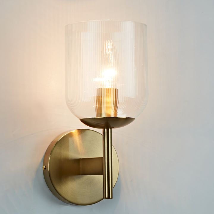 Antique Bronze Bell-Shaped Wall Sconce with Ribbed Glass Shade for Indoor Lighting