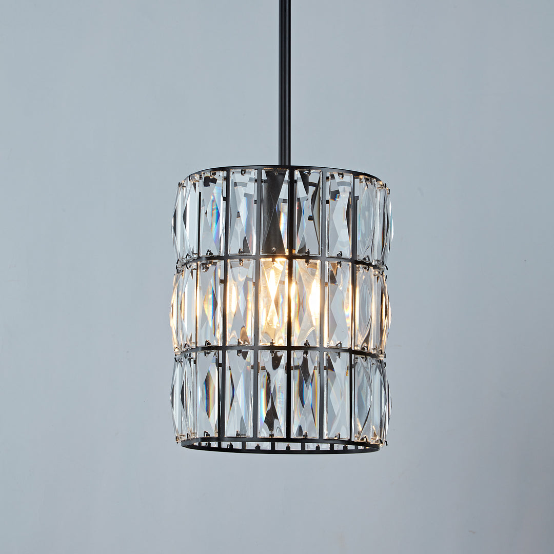 Contemporary Crystal Pendant with Prismatic Display - Bronze Finish Hanging Lights, Ideal for Bedroom, Dining Room, and Living Room