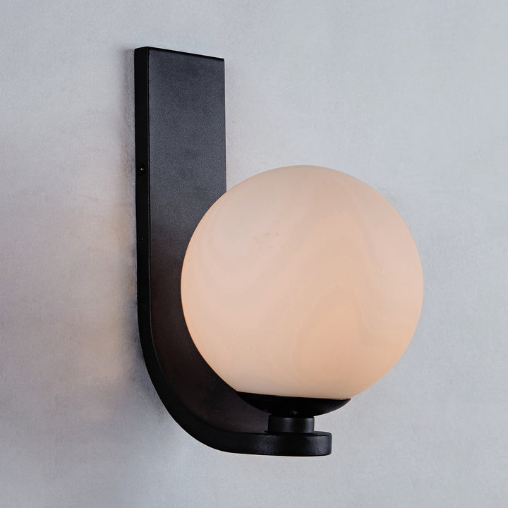 Modern Art Deco Globe Sconce - Minimalist Style with Curvilinear Base and Globe Shade in a Steel Wall Sconce for Outdoor