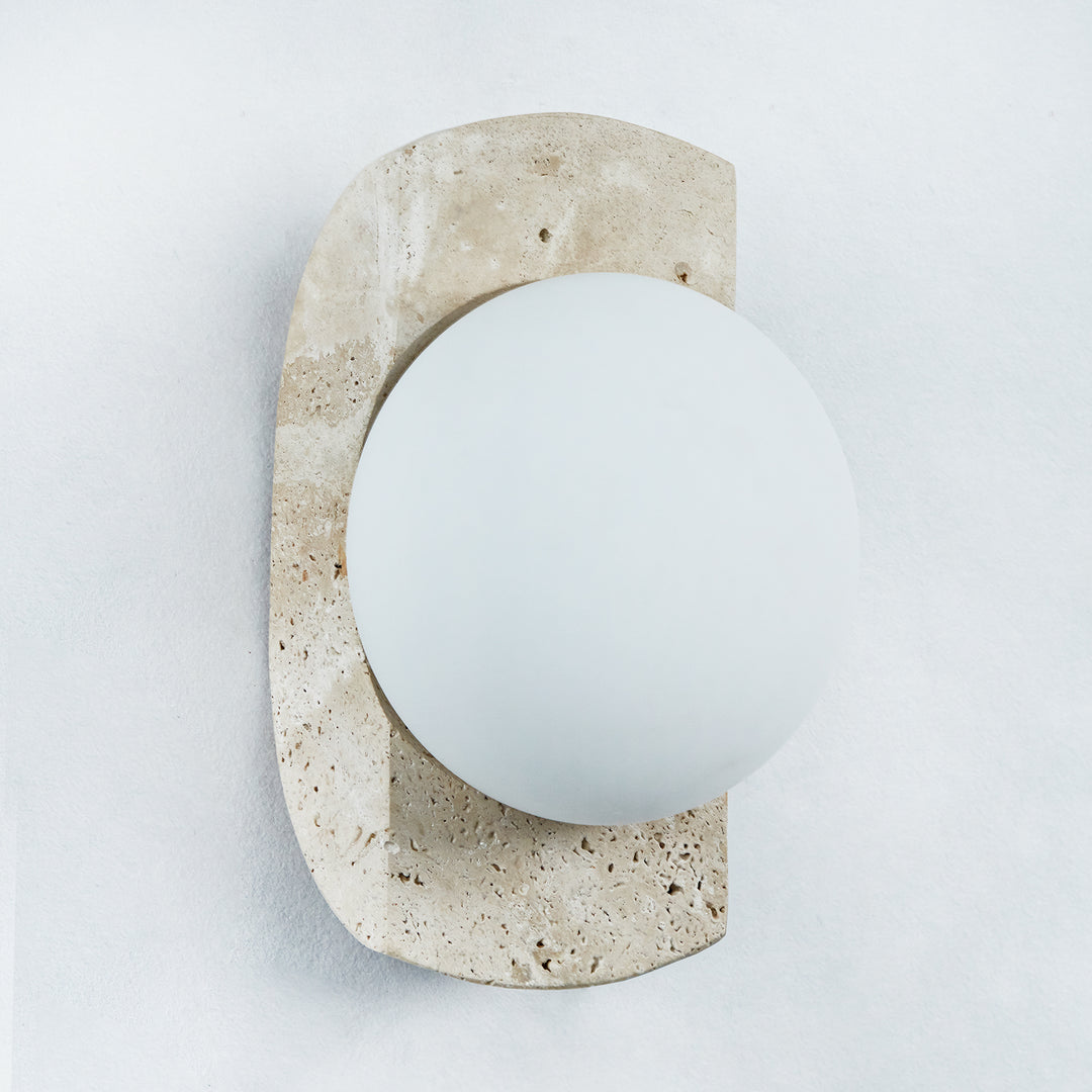 Travertine Opaline Wall Sconce with Unlacquered Brass Accents - Featuring Travertine and Opaline Glass - Perfect for Wall Sconce, Wall Lights, and Outdoor Wall Lamp