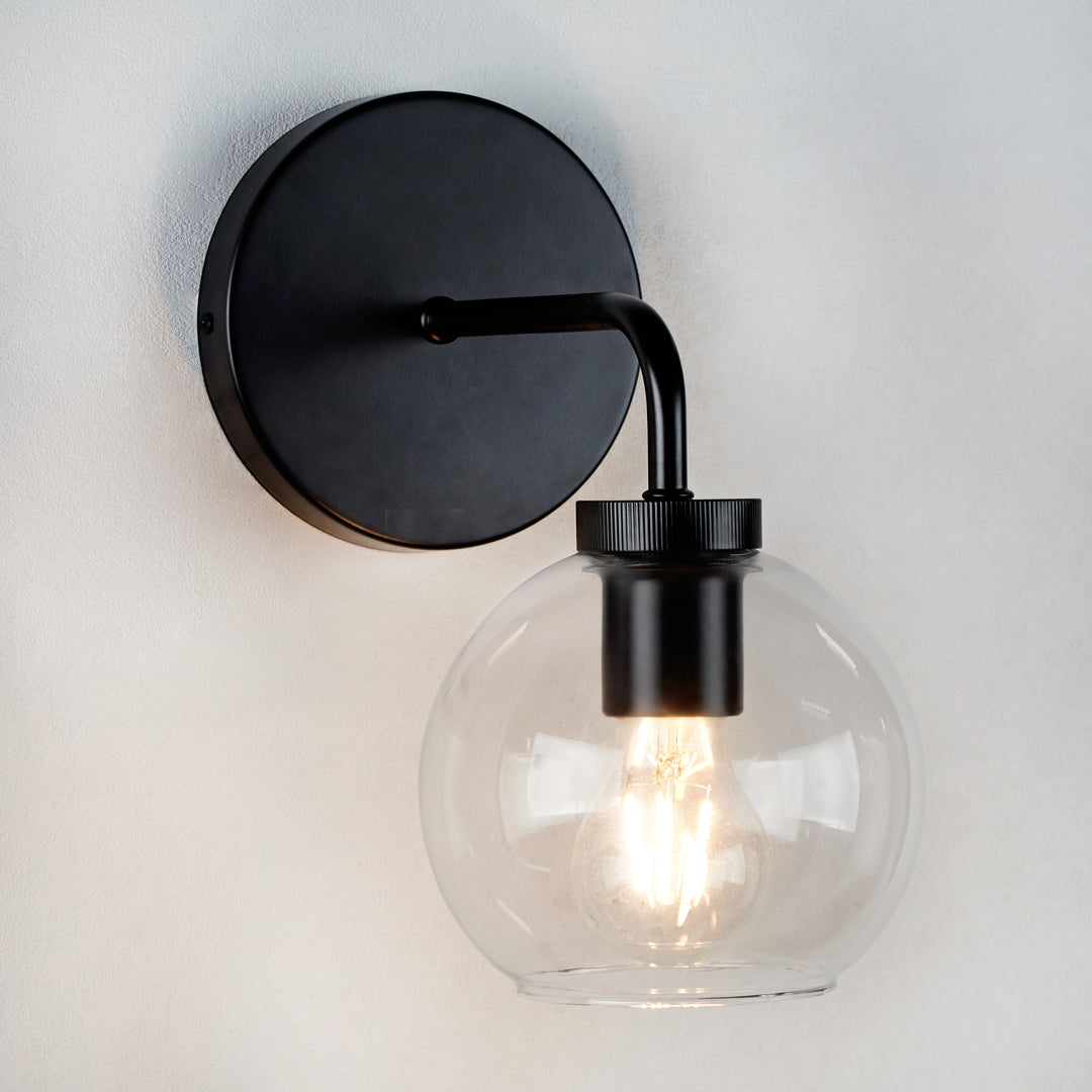 Blown Glass Steel Frame Single Sconce Collection- Stylish Wall Light Fixture, Bathroom Sconce