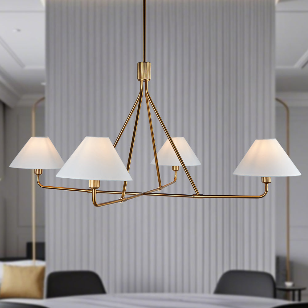 Architectural Tapered Shades Chandelier: Angular, Contract Grade Design with Sophisticated Tapered Shades for Dining Room, Living Room, and Bedroom Lighting