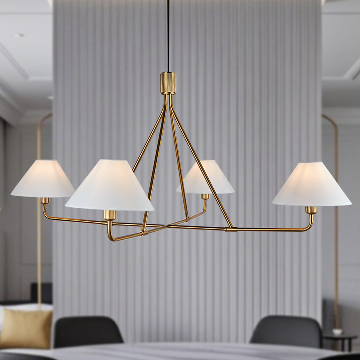 Architectural Tapered Shades Chandelier: Angular, Contract Grade Design with Sophisticated Tapered Shades for Dining Room, Living Room, and Bedroom Lighting