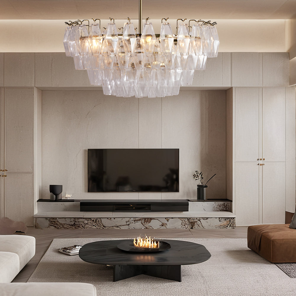 Crystal Elegance Chandelier with Fluted Accents ,Solid crystal design ,dining area light fixtures