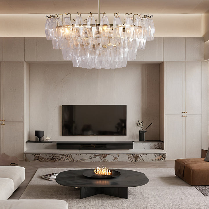 Crystal Elegance Chandelier with Fluted Accents ,Solid crystal design ,dining area light fixtures