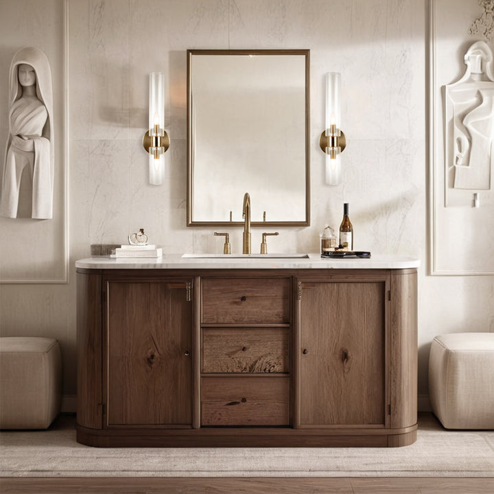 Modern 2-Light Wall Sconce with Clear Fluted Glass, Asymmetrical Double Tube Sconce Wet-rated Bathroom Light Fixture Over Mirror, Hardwired Wall Mount Lamp for Bedroom, Hallway, Living Room