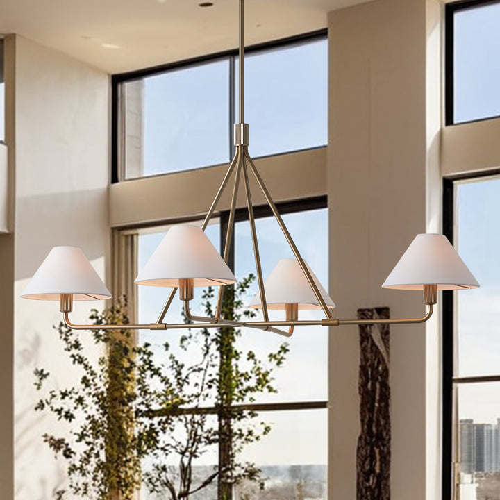 Architectural Tapered Shades Chandelier: Angular, Contract Grade Design with Sophisticated Tapered Shades for Dining Room, Living Room, and Bedroom Lighting