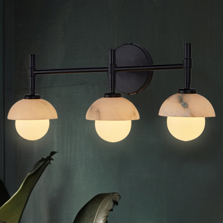 Opulent Glow Hand-Carved Alabaster Bathroom Sconce with Opal Shades - Elegant Light Fixture