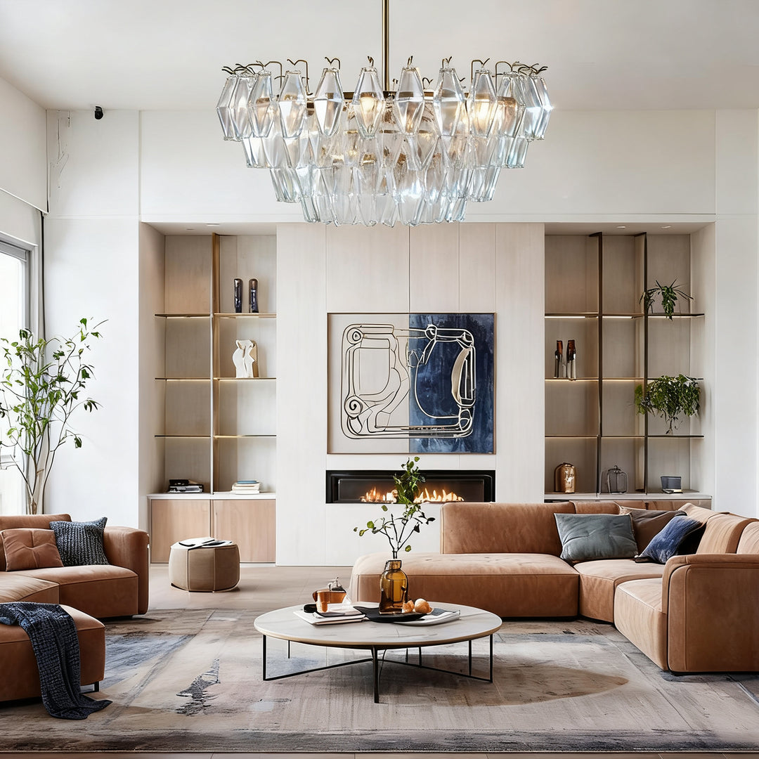 Crystal Elegance Chandelier with Fluted Accents ,Solid crystal design ,dining area light fixtures