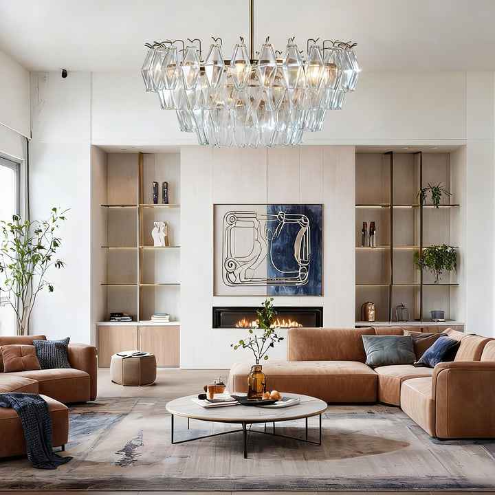 Crystal Elegance Chandelier with Fluted Accents ,Solid crystal design ,dining area light fixtures