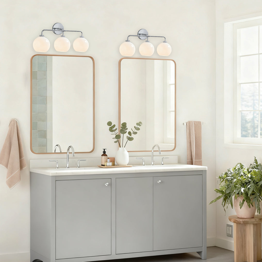 Blown Glass Steel Frame Triple Sconce Collection - Stylish Glass Sconce Options, Bathroom Sconces