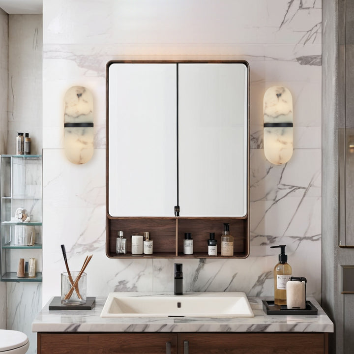 Alabaster Metal Damp Rated Hardwire Sconce - Alabaster and Metal Construction - Ideal for Wall Sconces, Bathroom Sconce, Kitchen Sconce, and Exterior Wall Lights