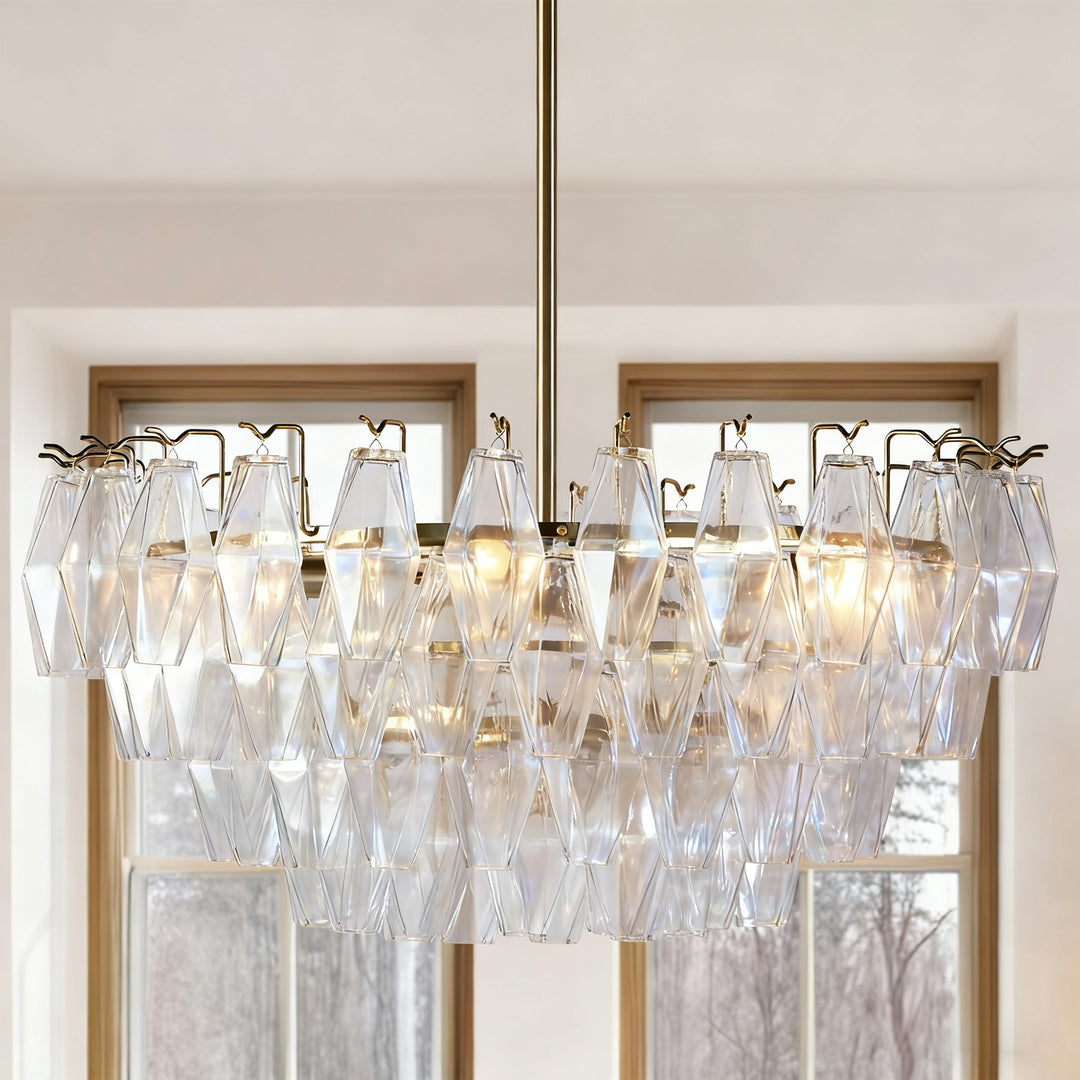 Crystal Elegance Chandelier with Fluted Accents ,Solid crystal design ,dining area light fixtures