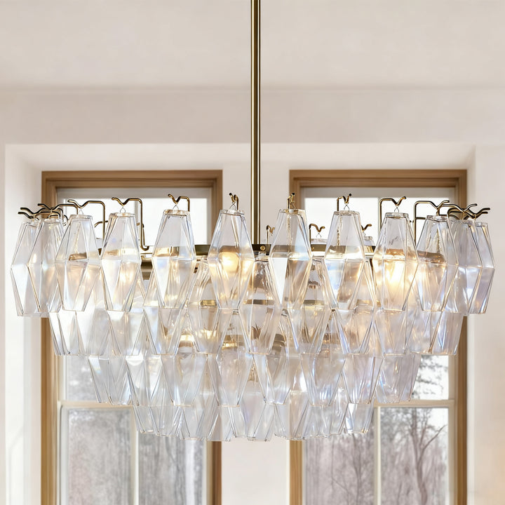 Crystal Elegance Chandelier with Fluted Accents ,Solid crystal design ,dining area light fixtures