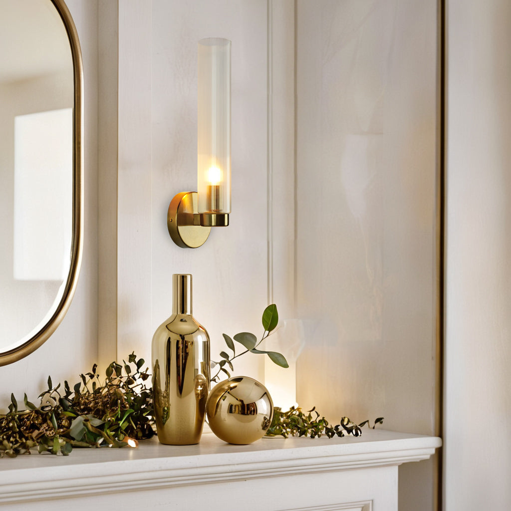 Radiant Fluted Glow Sconce - Elegant Bathroom Wall Lights with Fluted Glass Shade, Suitable for Your Makeup Lighting Mirror in the Bathroom