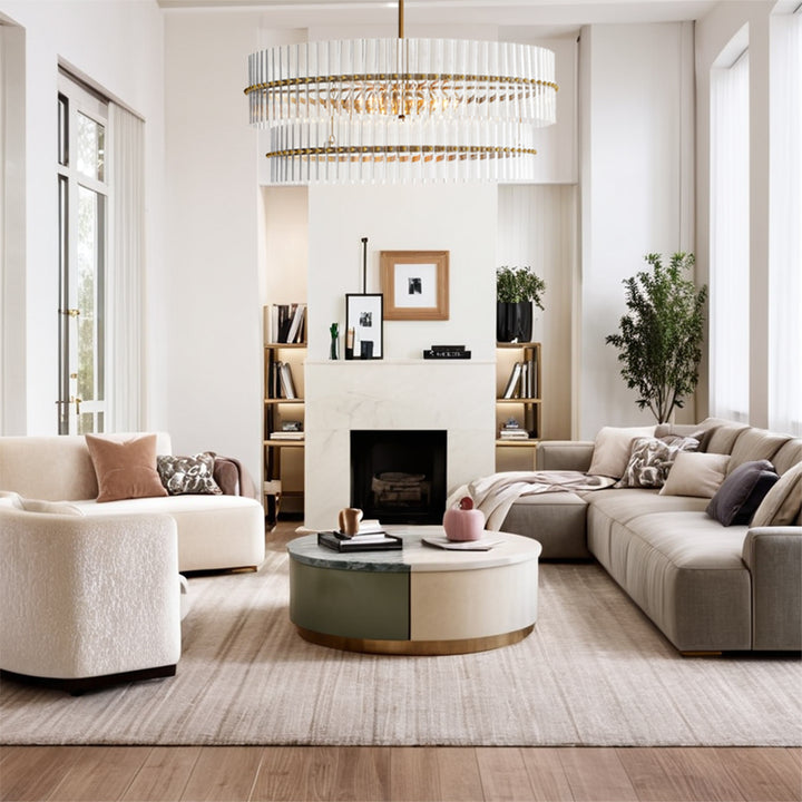 Mallory Crystal elegant retro brass round chandelier pure crystal created for living room, kitchen