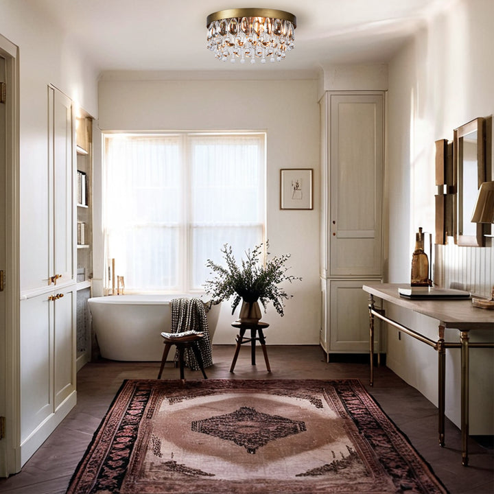 Crystal Glow Versa Flush Mount - Elegant Design with Crystal Droplets for Bedroom and Living Room Lighting