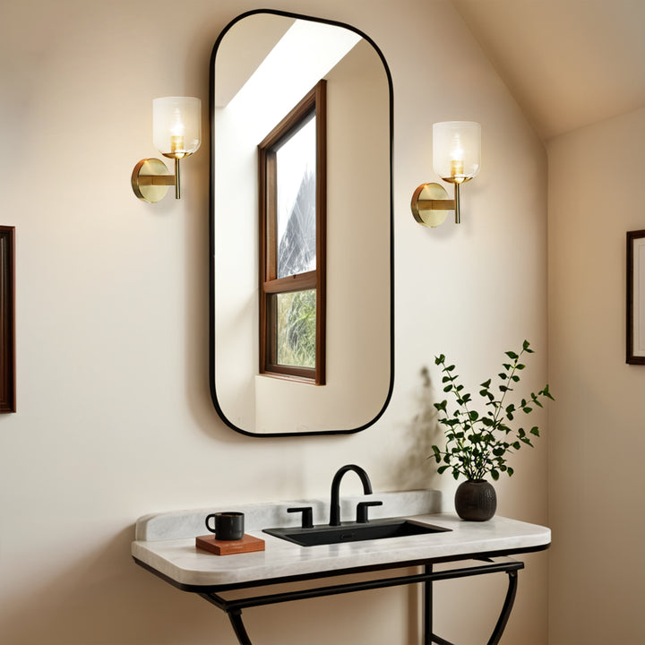 Antique Bronze Bell-Shaped Wall Sconce with Ribbed Glass Shade for Indoor Lighting