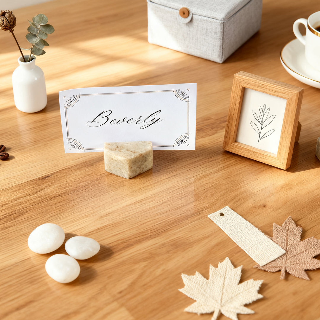 Hexagon Marble Place Card Holders (Set of 4) with Weighted Bases and Precise Slots, Elegant Place Card Holders with Handcrafted Natural Marble, Perfect for Table Decor, Dinner Party, Weddings