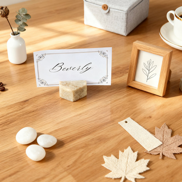 Hexagon Marble Place Card Holders (Set of 4) with Weighted Bases and Precise Slots, Elegant Place Card Holders with Handcrafted Natural Marble, Perfect for Table Decor, Dinner Party, Weddings