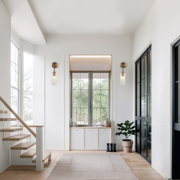 Aged Brass Sconce Wall Lamp, Retro Wall Mounted Lighting with Clear Glass Tube, Decorative Wall Light Fixture for Living Room, Bedroom, Hallway, Kitchen, Staircase