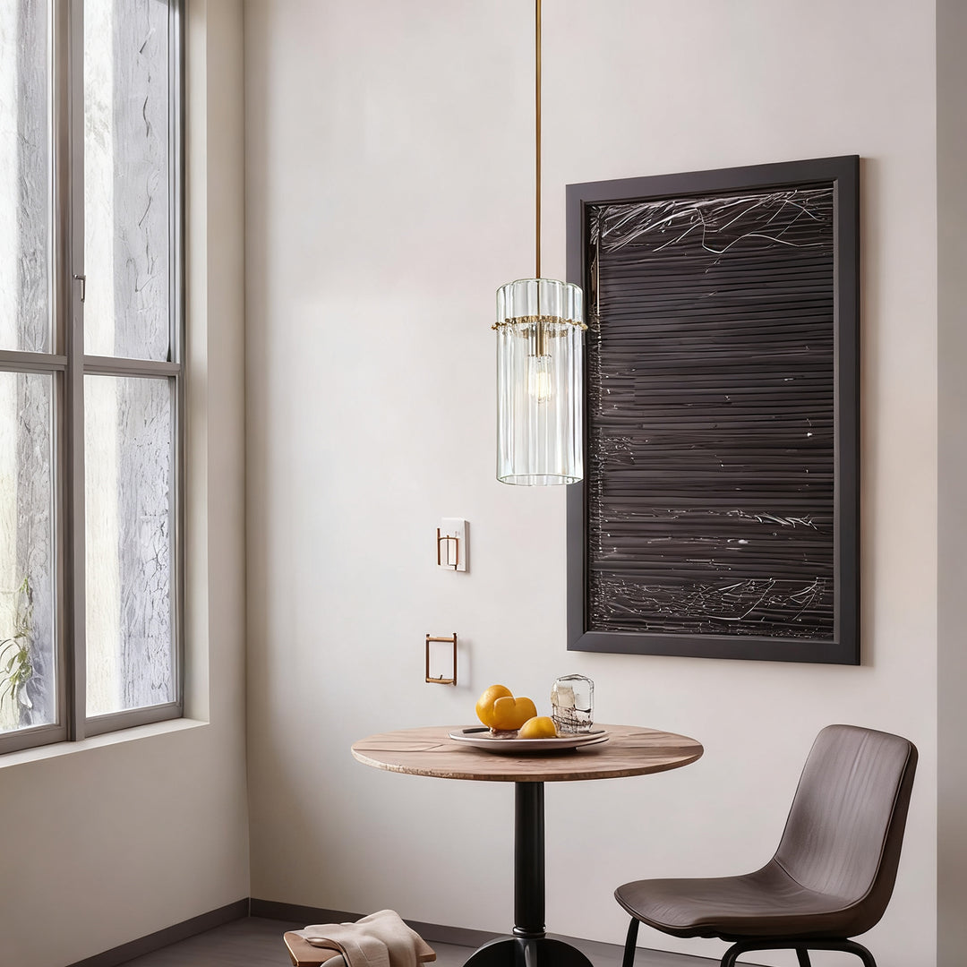 Crystal Fluted Finial Pendant with Tumbled Brass Finish - Hand-Blown Cut Crystal Clear Glass Shade with Fluted Effect and Finial Details for Living Room, Bedroom