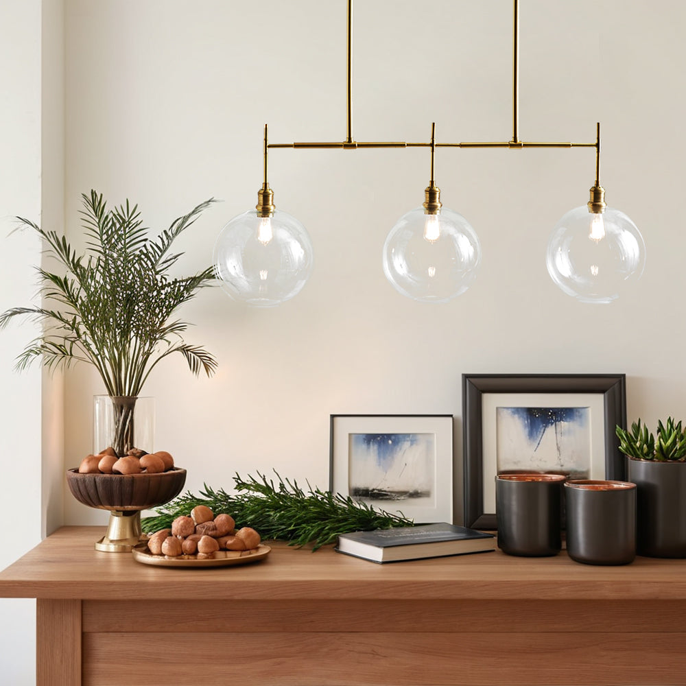 Modern Glam Linear Globe Chandelier - Stylish Two-Toned Light Fixture for Dining Room